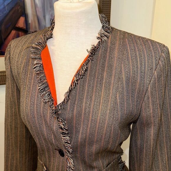 Harve Benard Tweed Fringe Brown Jacket Size 10 - Picture 3 of 8